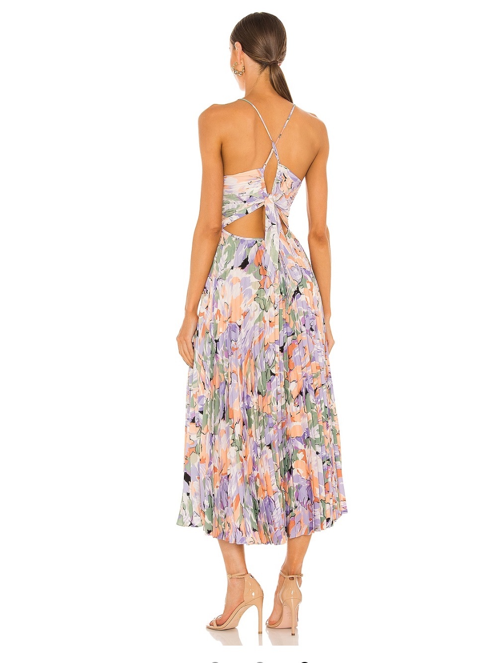 Astr Floral Pleated Midi Dress in Lavender, Coral & Green - Picture 2 of 3